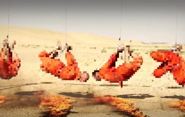 ΦΩΤΟ – ΣΟΚ! Το Ισλαμικό Κράτος κρέμασε και έκαψε ζωντανούς 4 Ιρακινούς πολιτοφύλακες