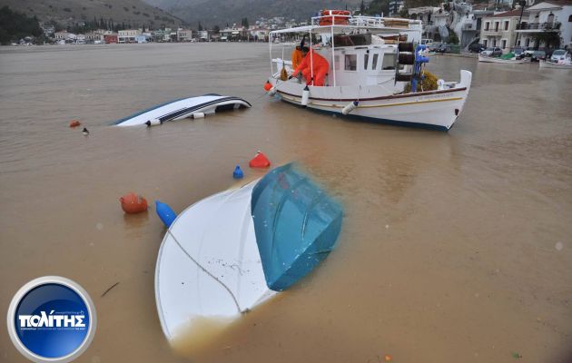 Σπίτια πλημμύρισαν και βάρκες βούλιαξαν στη Χίο