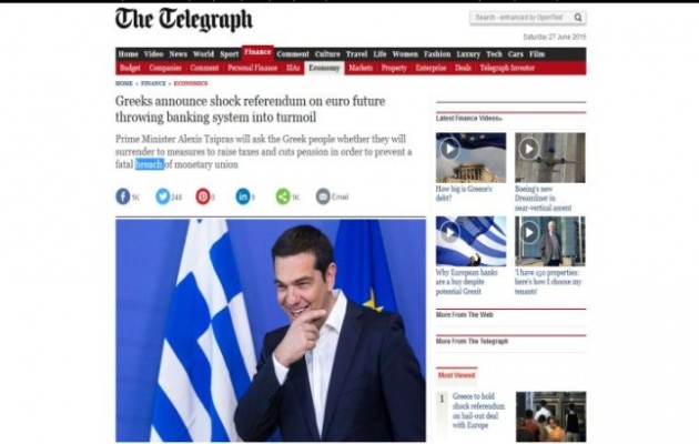 Telegraph: Δημοψήφισμα – σοκ για το μέλλον του ευρώ