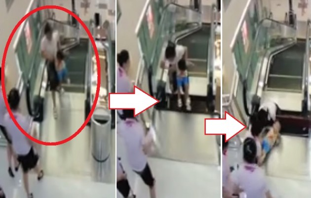 ΒΙΝΤΕΟ – ΣΟΚ! Μόλις πρόλαβε να σώσει το παιδί της πριν την “καταπιούν” κυλιόμενες σκάλες