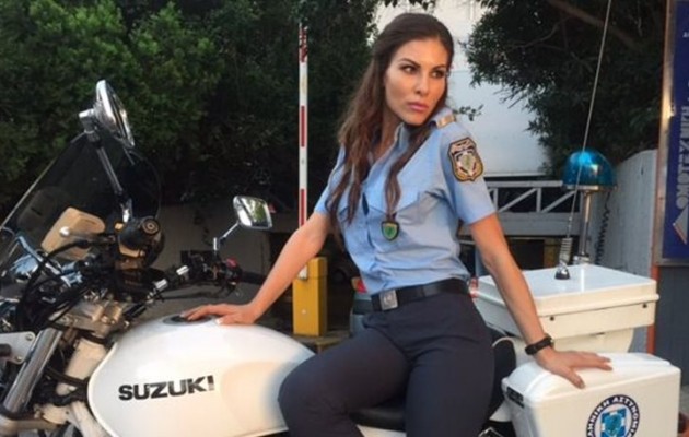 Η πανέμορφη Έλενα της Ελληνικής Αστυνομίας ποζάρει καβάλα στη SUZUKI (φωτο)