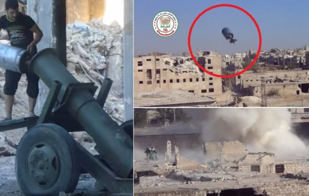 Πρωτόγονο κανόνι του Ελεύθερου Συριακού Στρατού βομβαρδίζει στο Χαλέπι (βίντεο)