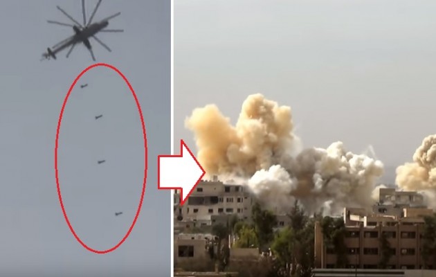 Ελικόπτερο της Συρίας βομβαρδίζει προάστιο της Δαμασκού (βίντεο)