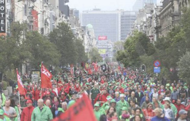 Μεγάλη διαδήλωση στις Βρυξέλλες κατά της λιτότητας της δεξιάς κυβέρνησης
