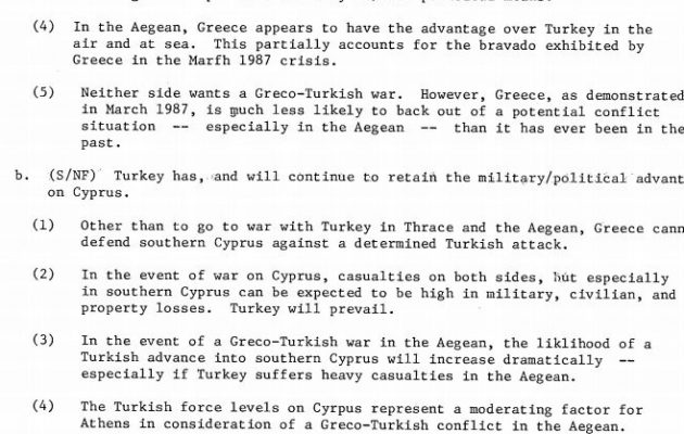 CIA: Τι θα συνέβαινε εάν γινόταν ελληνοτουρκικός πόλεμος το 1987