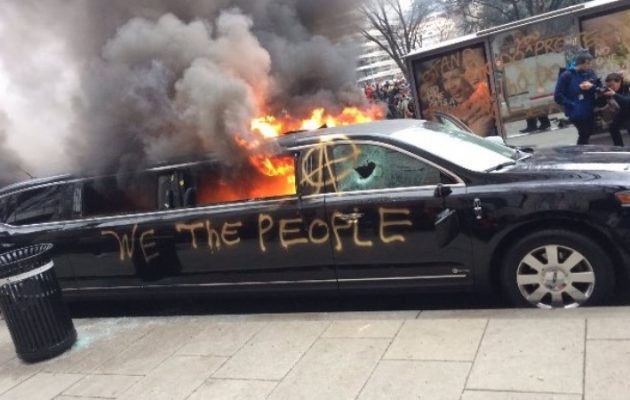 Μπαχαλάκηδες του Σόρος έκαψαν λιμουζίνα στην Ουάσιγκτον (φωτο)