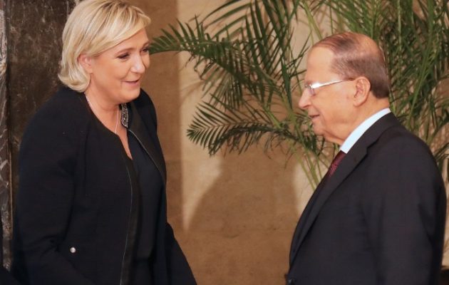 Ο πρόεδρος του Λιβάνου υποδέχθηκε τη Μαρίν Λεπέν στο Προεδρικό Μέγαρο