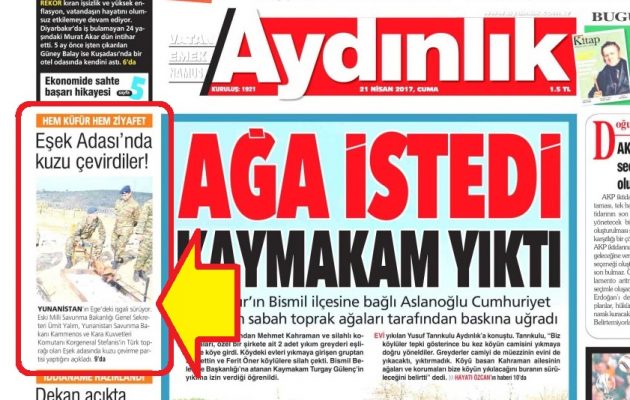 Για “ελληνικό κατοχικό πασχαλινό γλέντι” στο Αγαθονήσι γράφει η τουρκική εφημερίδα Aydinlik
