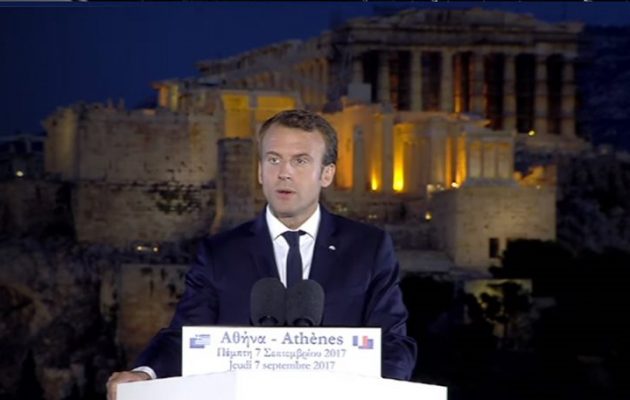 Ο Μακρόν στην Πνύκα “στόλισε” με “γαλλικά” τους υπαίτιους για την ελληνική κρίση