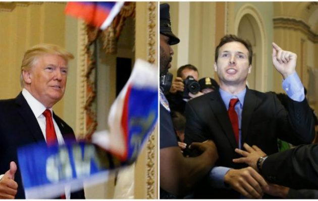 Οπαδός της Κλίντον επιτέθηκε στον Τραμπ μέσα στο Καπιτώλιο με όπλο …ρωσικές σημαίες (βίντεο)