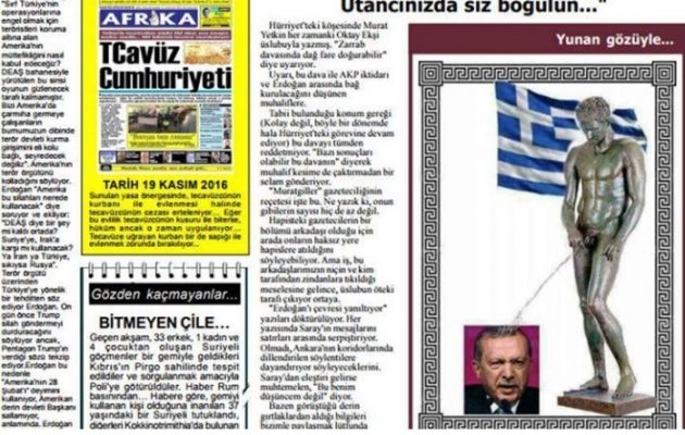 Οργή στην Άγκυρα από μοντάζ τουρκοκυπριακής εφημερίδας που δείχνει ελληνικό άγαλμα να «ουρεί» τον Ερντογάν