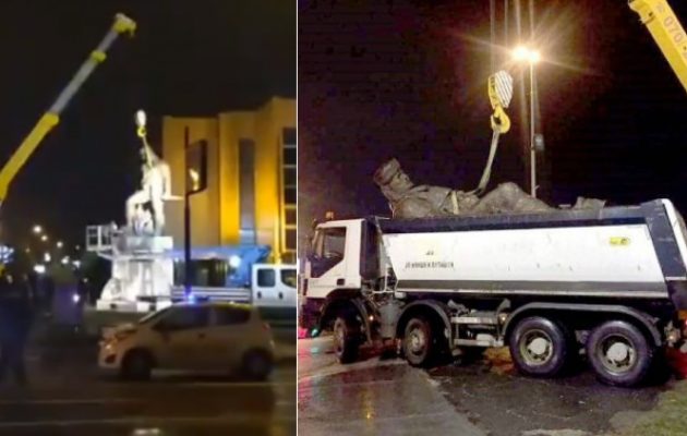 Οι Σκοπιανοί κατέβασαν το πρώτο άγαλμα – Έφυγε ο ανδριάντας του Βούλγαρου οπλαρχηγού «Κιόσετο»