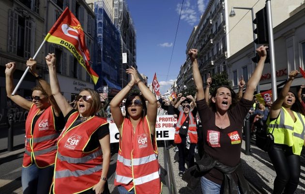 Στους δρόμους οι Γάλλοι εργαζόμενοι κατά της πολιτικής Μακρόν
