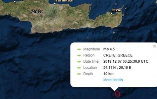 Σεισμός 4,2 Ρίχτερ νότια της Ιεράπετρας