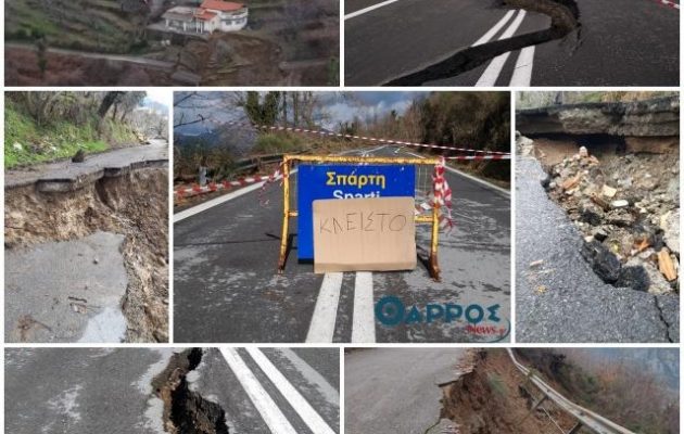 Εξαφανίστηκαν δρόμοι στον Ταΰγετο – Κλειστή η Ε.Ο. Καλαμάτας- Σπάρτης (φωτο)