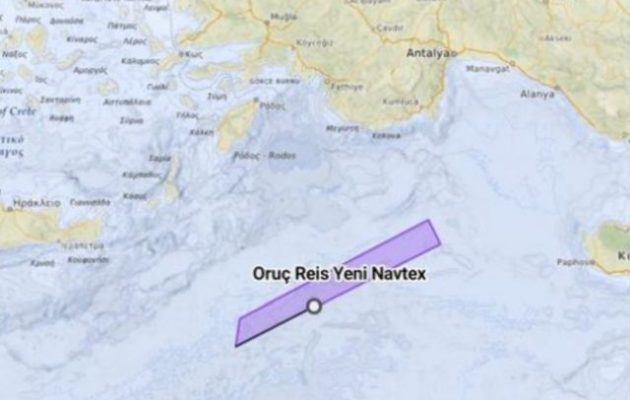 Το «Oruc Reis» παραμένει μέχρι την 1η Σεπτεμβρίου και μαρκάρει τον υποθαλάσσιο θησαυρό