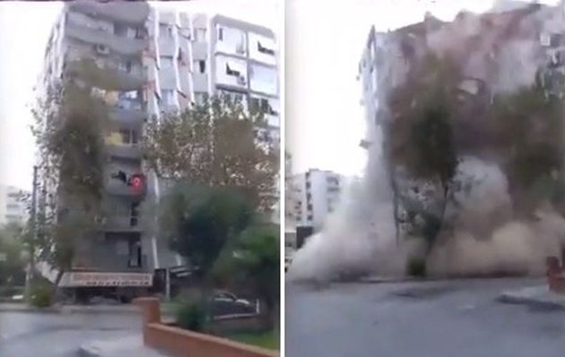 Σεισμός: Επταώροφο κτίριο στη Σμύρνη καταρρέει μπροστά στην κάμερα (βίντεο)