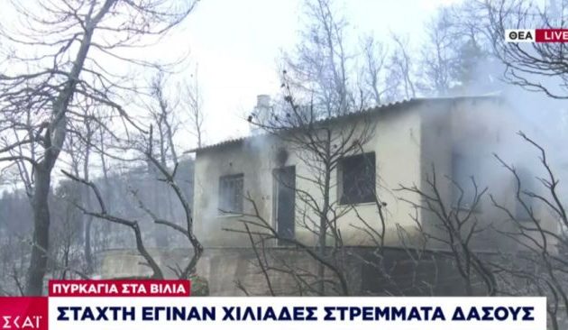 Βίλια: Ανεξέλεγκτη η πυρκαγιά – Έκαψε σπίτια και αποθήκες