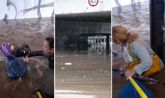 Τρομοκρατημένοι οι επιβάτες! Απίστευτες εικόνες από το λεωφορείο που βυθίστηκε (βίντεο)