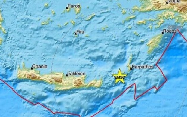Νέος σεισμός 5,4 Ρίχτερ την ίδια ημέρα ανάμεσα σε Κρήτη και Κάσο