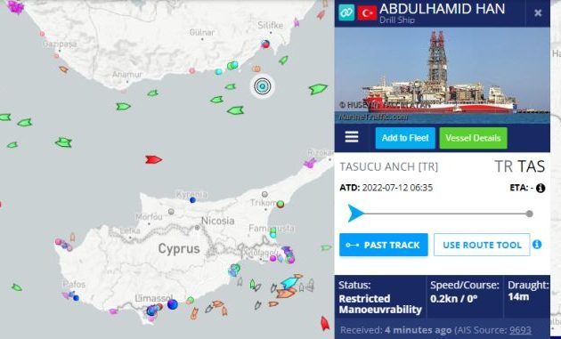 Το γεωτρύπανο «AbdulHamid» βγήκε στην Ανατ. Μεσόγειο βόρεια της Κύπρου