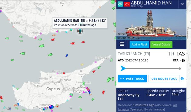 Βόρεια της Κύπρου το τουρκικό πλοίο-γεωτρύπανο μέχρι τις 7 Οκτωβρίου