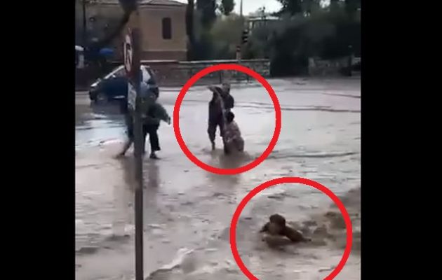 Ορμητικά ποτάμια οι δρόμοι στην Αθήνα – Παρέσερναν κι «έπνιγαν» πεζούς τα νερά (βίντεο)