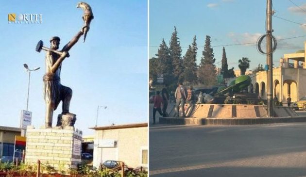 Εφρίν/Αφρίν: Τούρκοι και τζιχαντιστές ύψωσαν μνημείο τουρκικής κατοχής εκεί όπου στεκόταν ο αδριάντας του Κάουα του Σιδερά