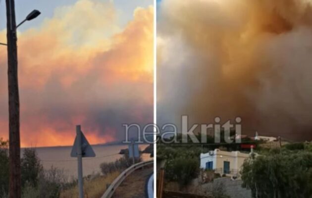 Κρήτη: Μεγάλη φωτιά στο Λασίθι – Ήχησε το 112 – Εκκενώθηκαν πέντε οικισμοί