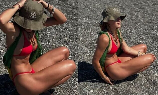 Η Γαία Μερκούρη με κόκκινο μπικίνι στην Κρήτη