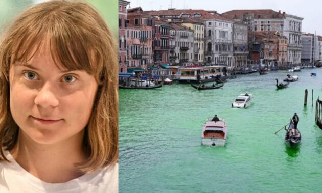 Η Γκρέτα Τούνμπεργκ έβαψε πράσινο το Μεγάλο Κανάλι της Βενετίας