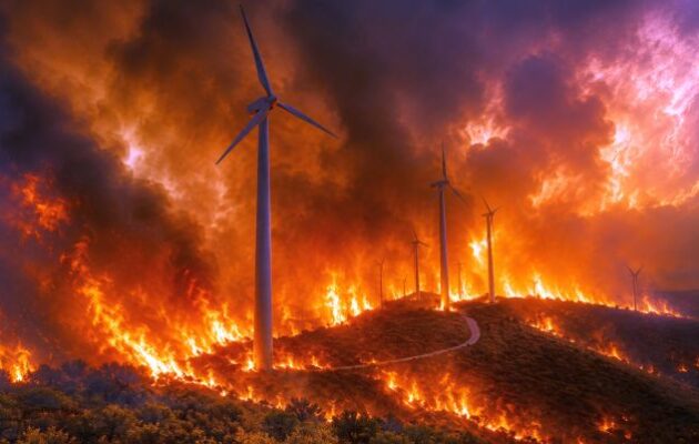 Η μεγάλη φωτιά ξεκίνησε από ιδιωτικό δίκτυο μεταφοράς ηλεκτρικής ενέργειας από ανεμογεννήτριες